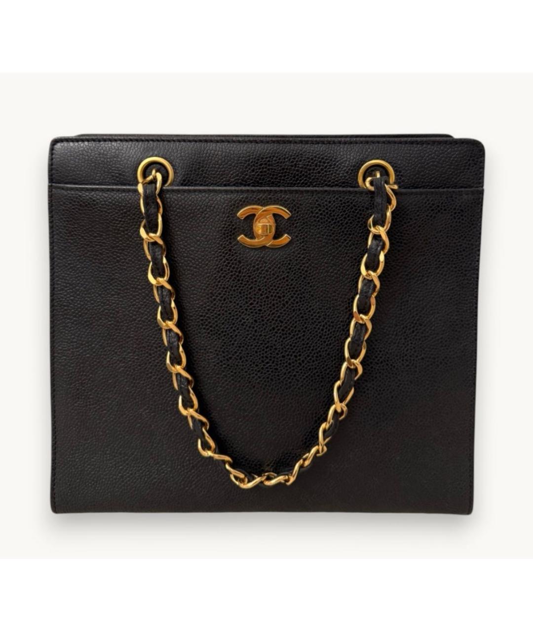 CHANEL Черная кожаная сумка тоут, фото 7