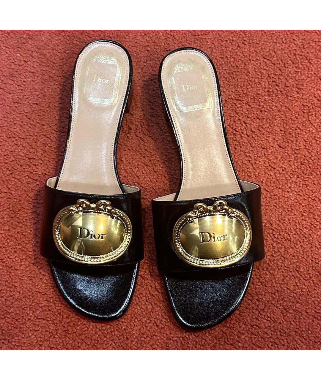 CHRISTIAN DIOR Черные кожаные мюли, фото 2