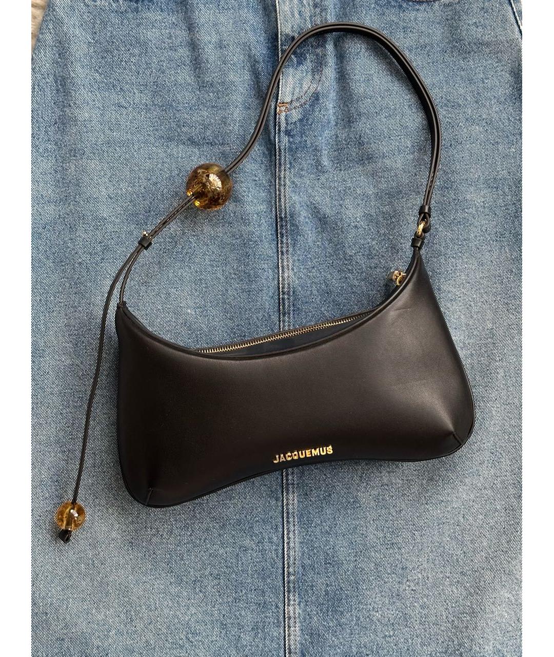JACQUEMUS Черная кожаная сумка через плечо, фото 2