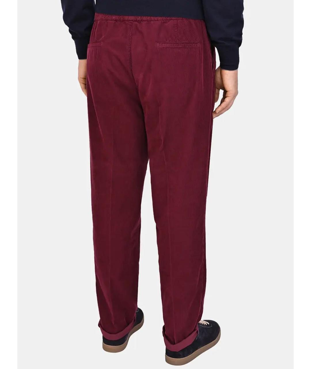 BRUNELLO CUCINELLI Бордовые хлопковые повседневные брюки, фото 3