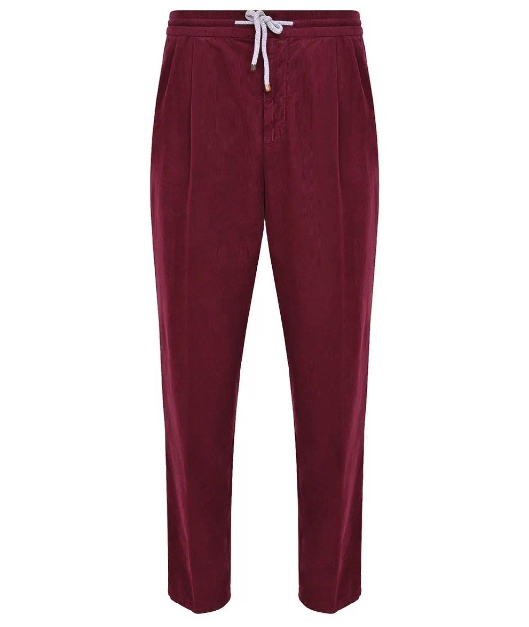 BRUNELLO CUCINELLI Бордовые хлопковые повседневные брюки, фото 1