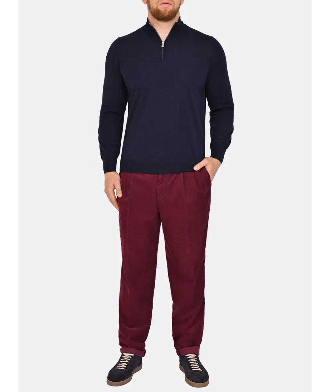 BRUNELLO CUCINELLI Бордовые хлопковые повседневные брюки, фото 5