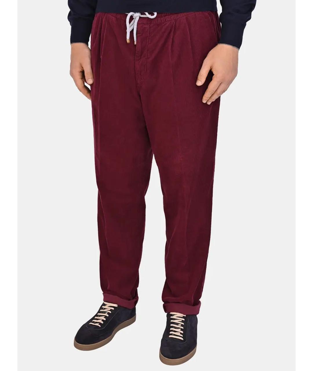 BRUNELLO CUCINELLI Бордовые хлопковые повседневные брюки, фото 2