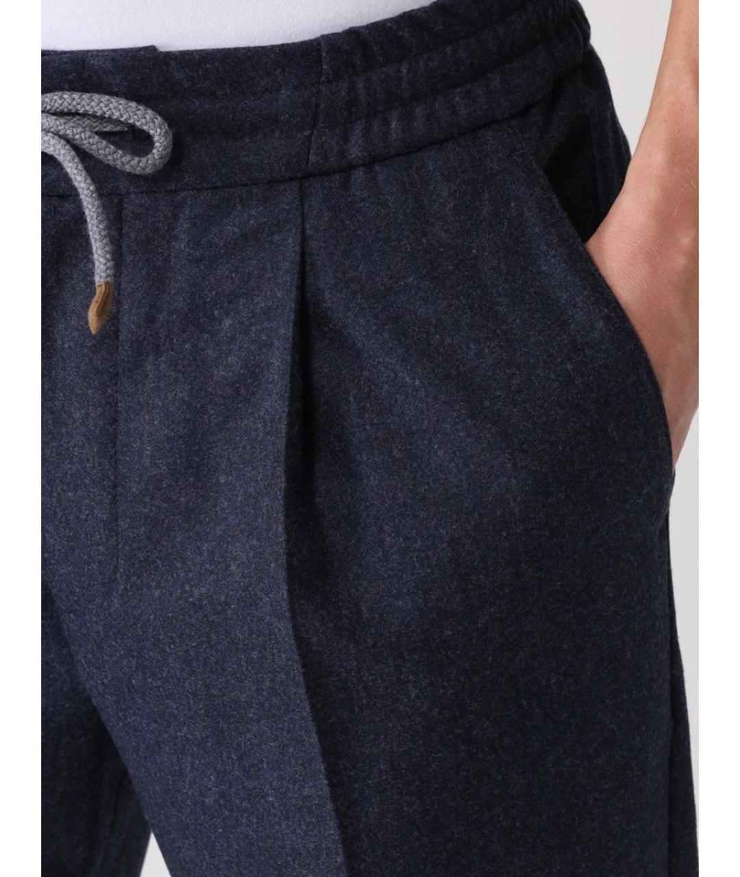 BRUNELLO CUCINELLI Темно-синие шерстяные повседневные брюки, фото 4