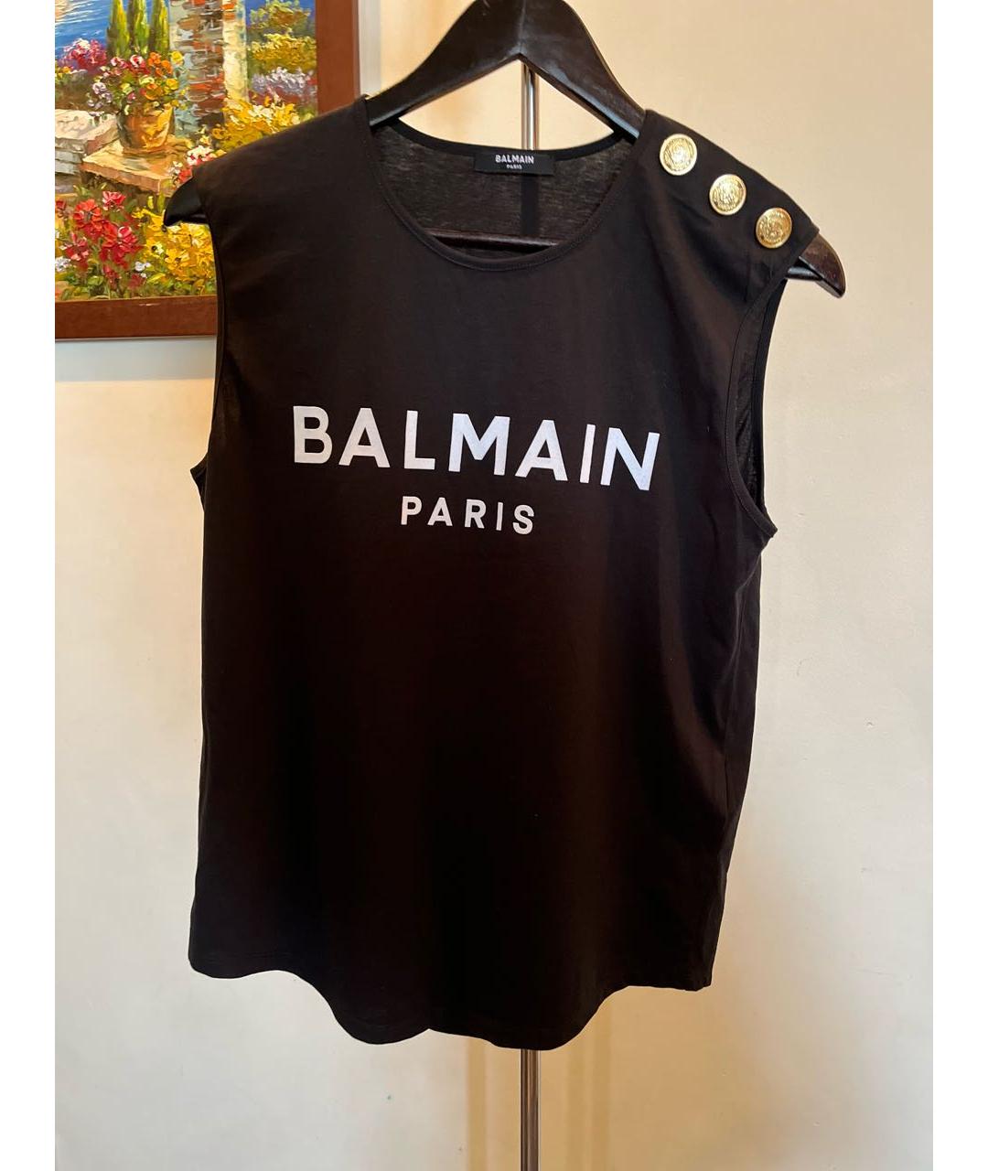 BALMAIN Черная хлопковая футболка, фото 2