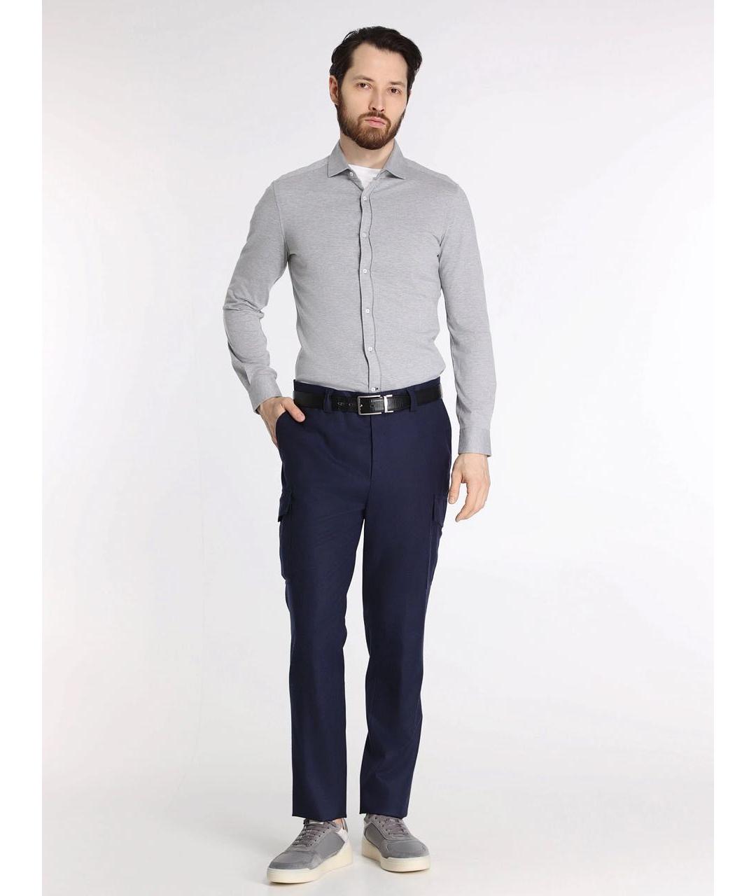BRUNELLO CUCINELLI Темно-синие шерстяные повседневные брюки, фото 4