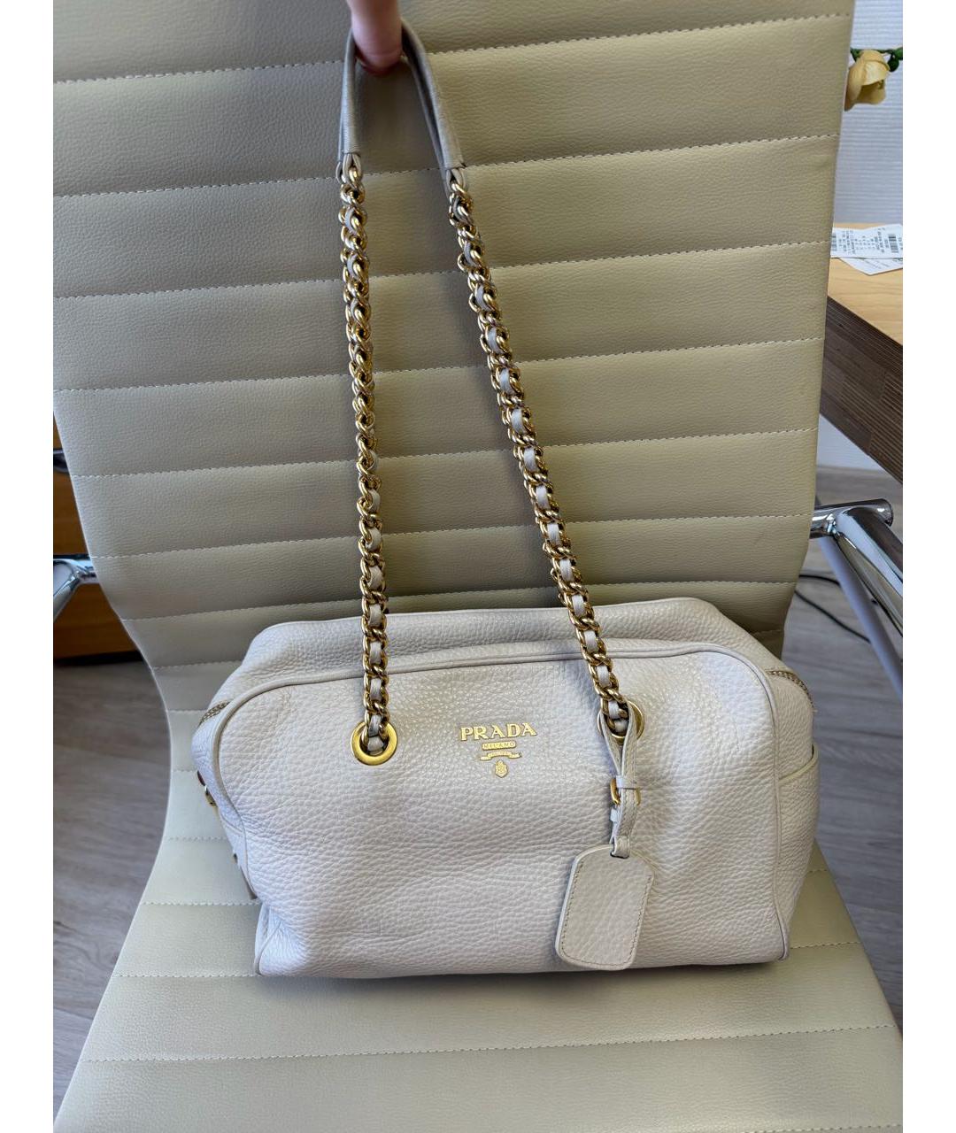PRADA Бежевая кожаная сумка тоут, фото 4