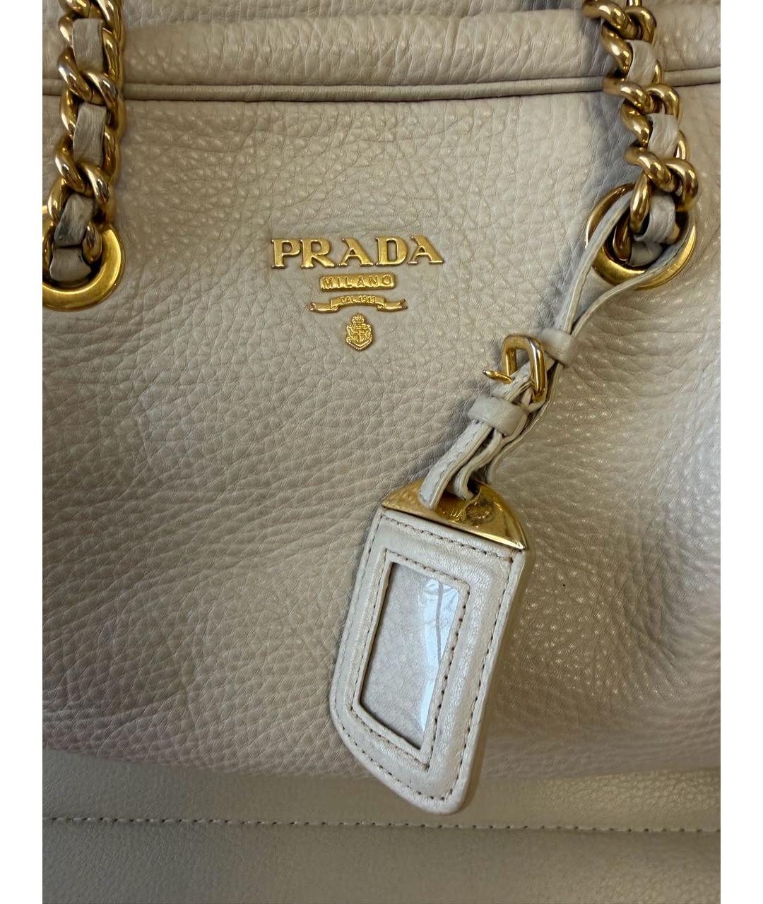 PRADA Бежевая кожаная сумка тоут, фото 5