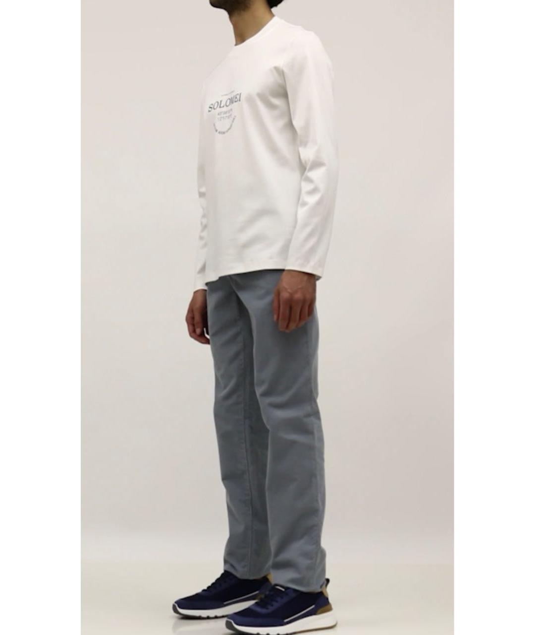 BRUNELLO CUCINELLI Голубые хлопковые прямые джинсы, фото 4