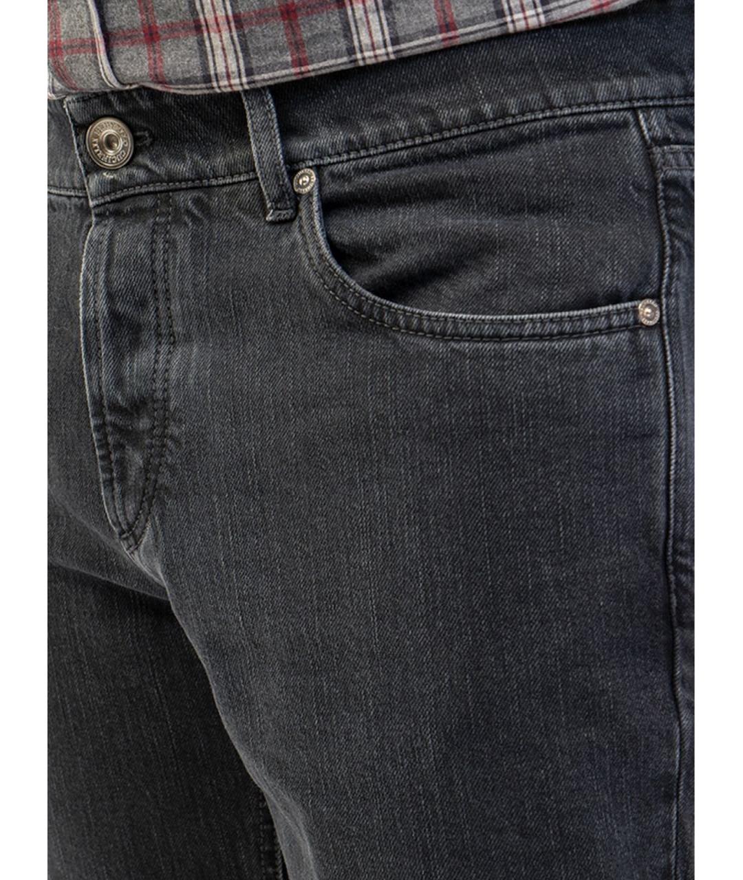 BRUNELLO CUCINELLI Антрацитовые хлопковые прямые джинсы, фото 5