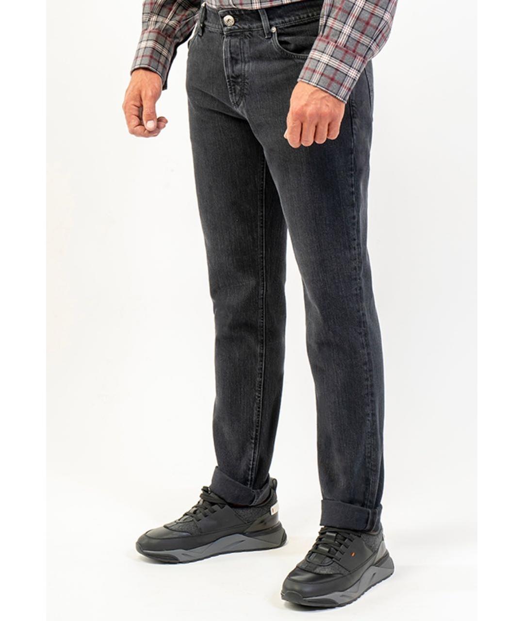 BRUNELLO CUCINELLI Антрацитовые хлопковые прямые джинсы, фото 2
