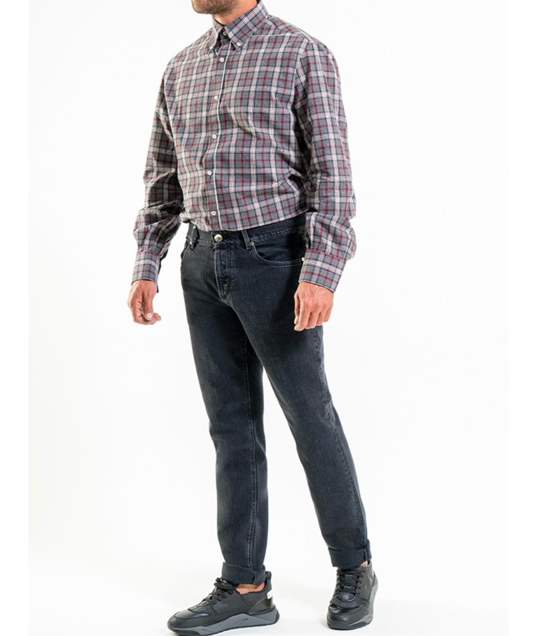 BRUNELLO CUCINELLI Антрацитовые хлопковые прямые джинсы, фото 4