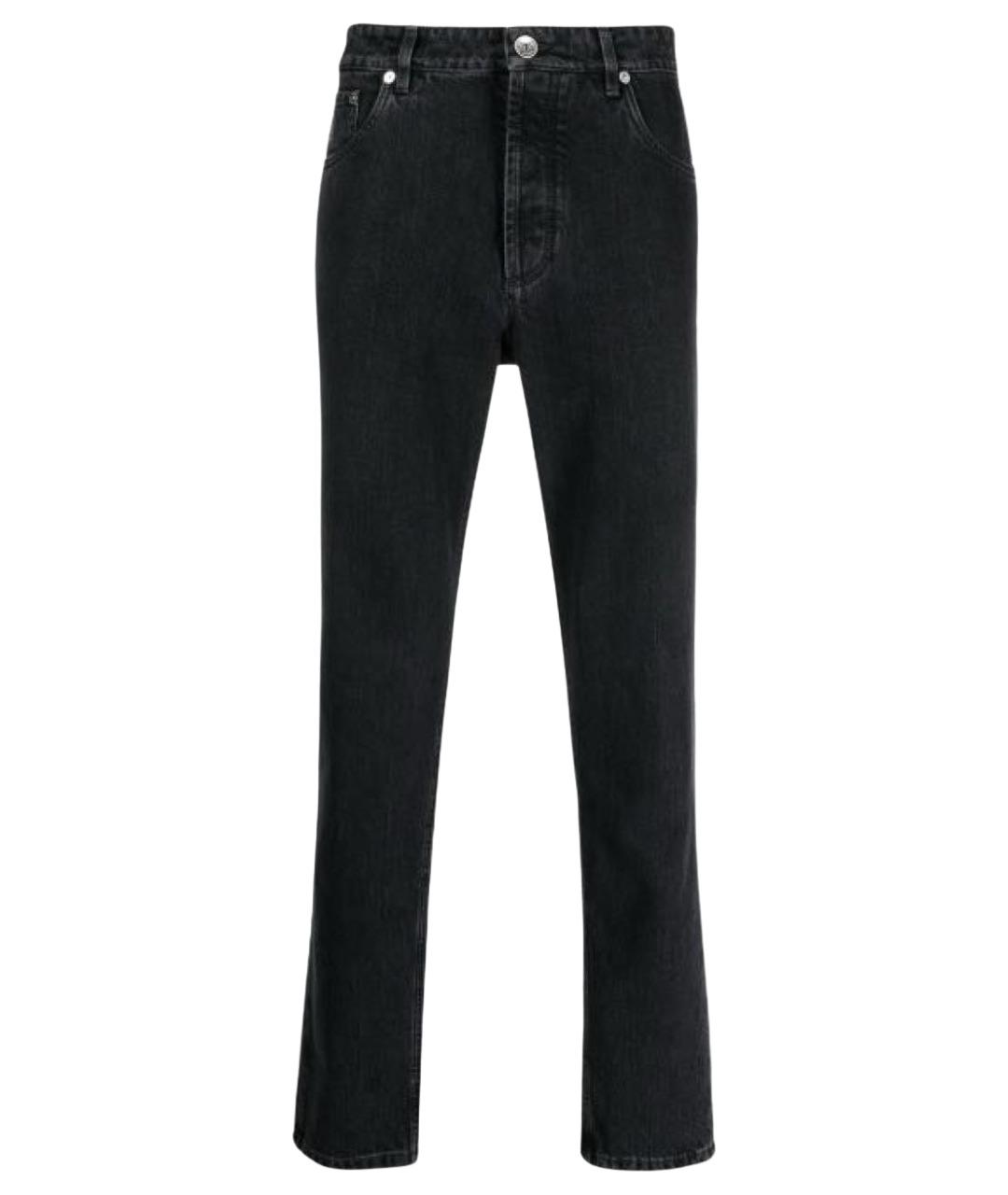 BRUNELLO CUCINELLI Антрацитовые хлопковые прямые джинсы, фото 1