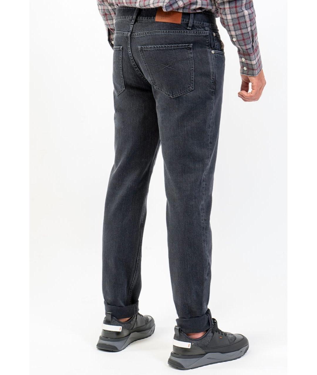 BRUNELLO CUCINELLI Антрацитовые хлопковые прямые джинсы, фото 3