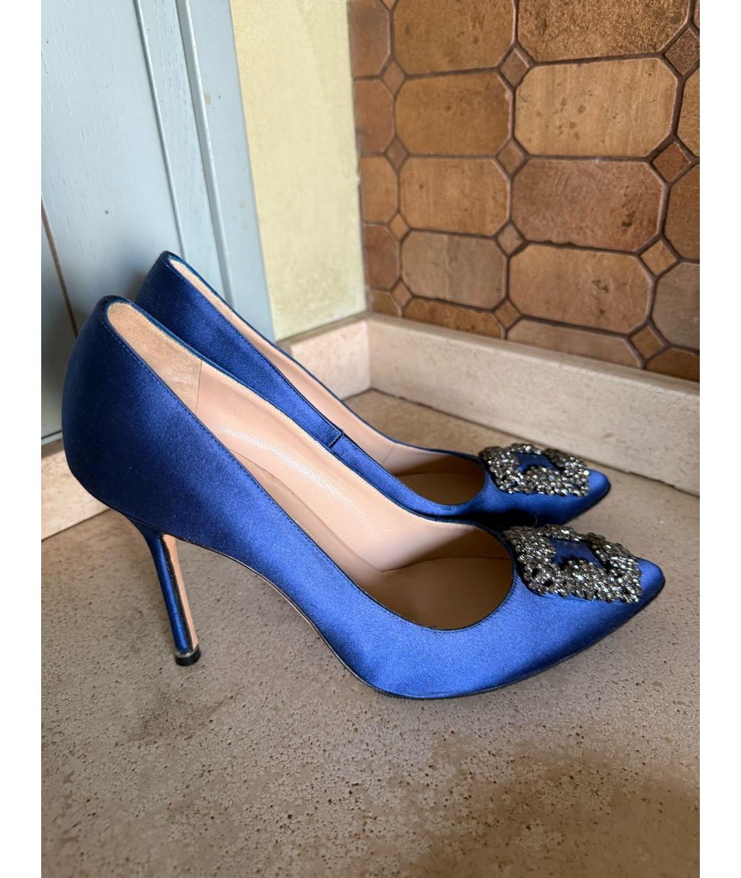 MANOLO BLAHNIK Синие текстильные туфли, фото 6