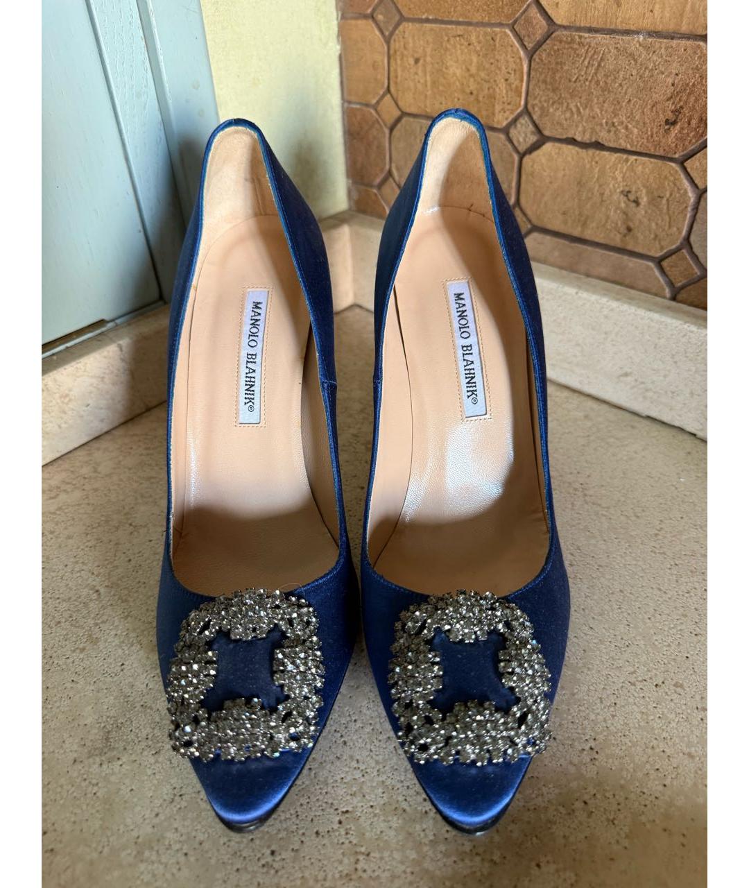 MANOLO BLAHNIK Синие текстильные туфли, фото 2