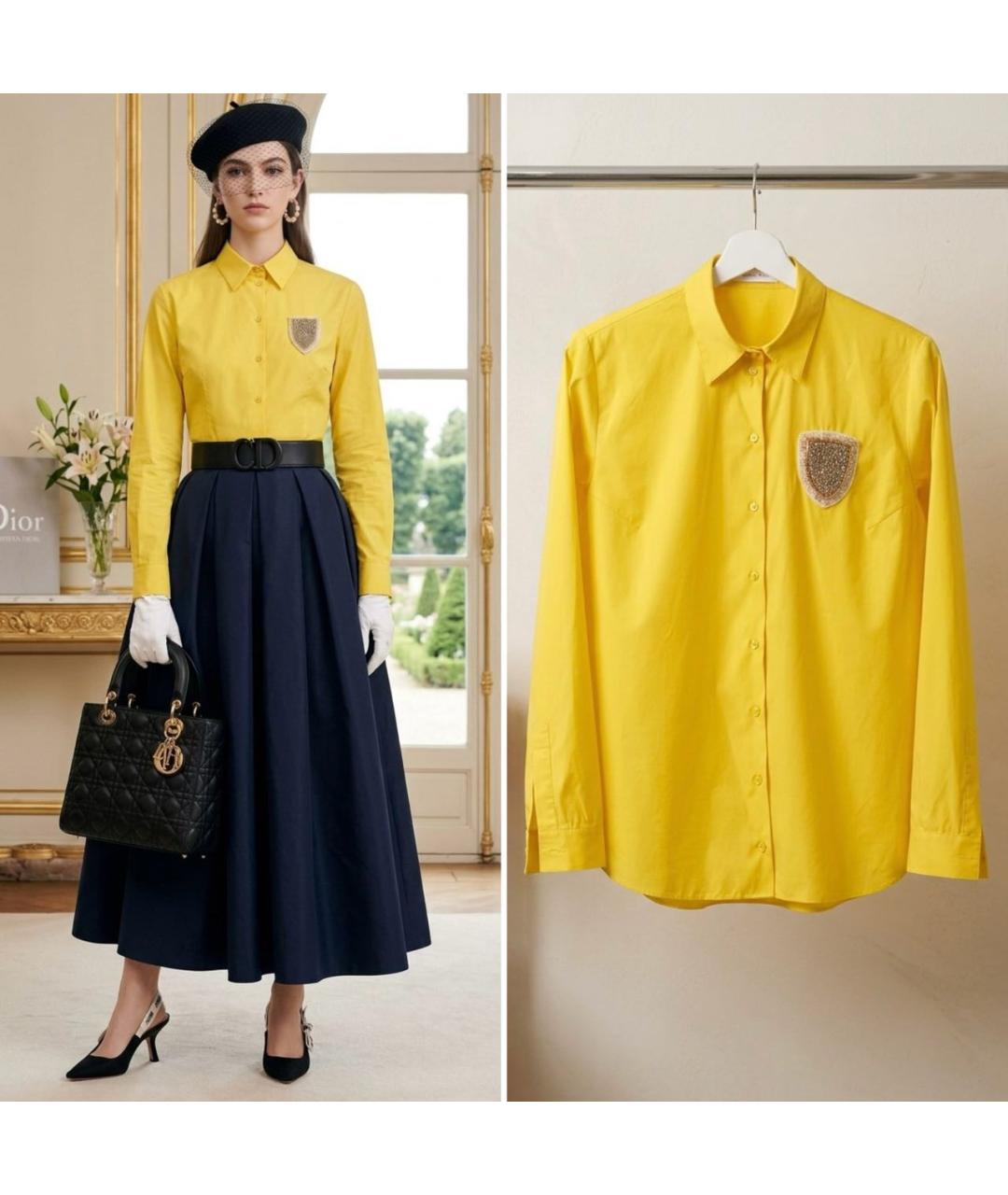 CHRISTIAN DIOR Желтая хлопко-эластановая рубашка, фото 2