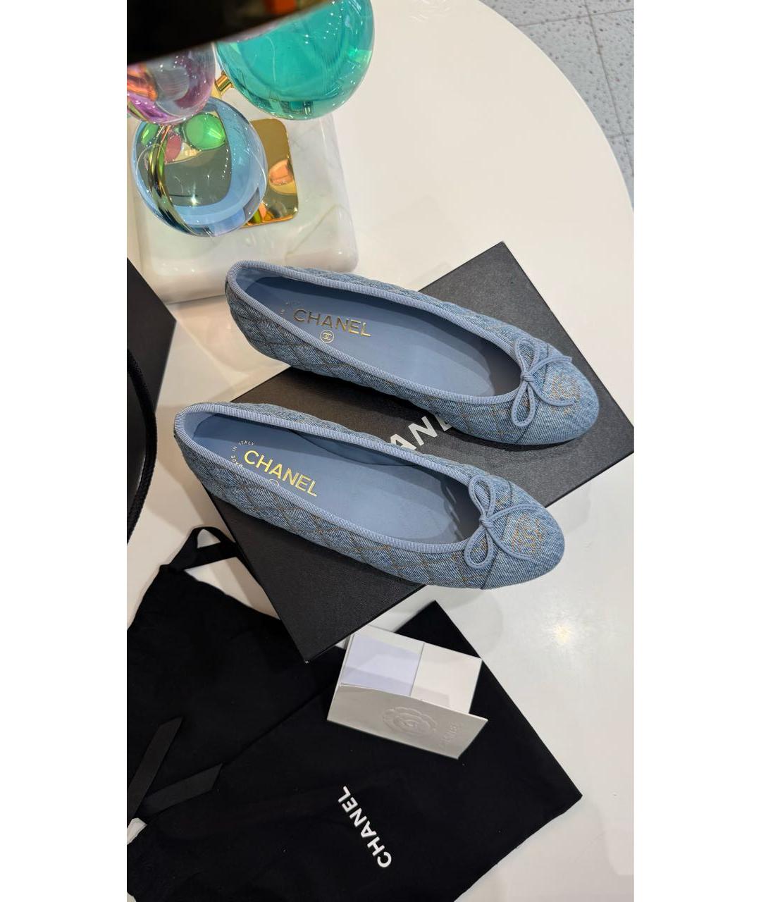 CHANEL Голубые текстильные балетки, фото 5