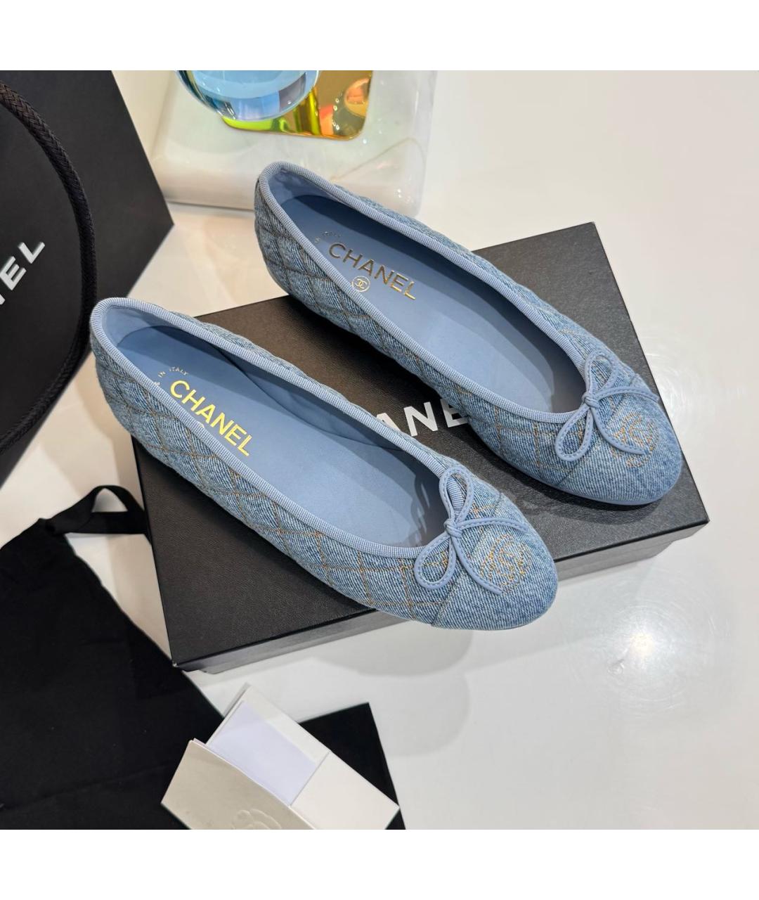 CHANEL Голубые текстильные балетки, фото 7