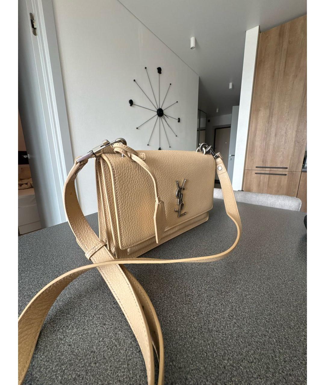 SAINT LAURENT Бежевая кожаная сумка через плечо, фото 2