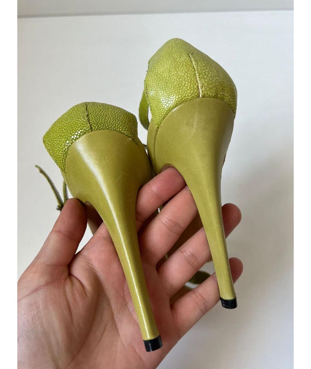 MANOLO BLAHNIK Зеленые кожаные босоножки, фото 8