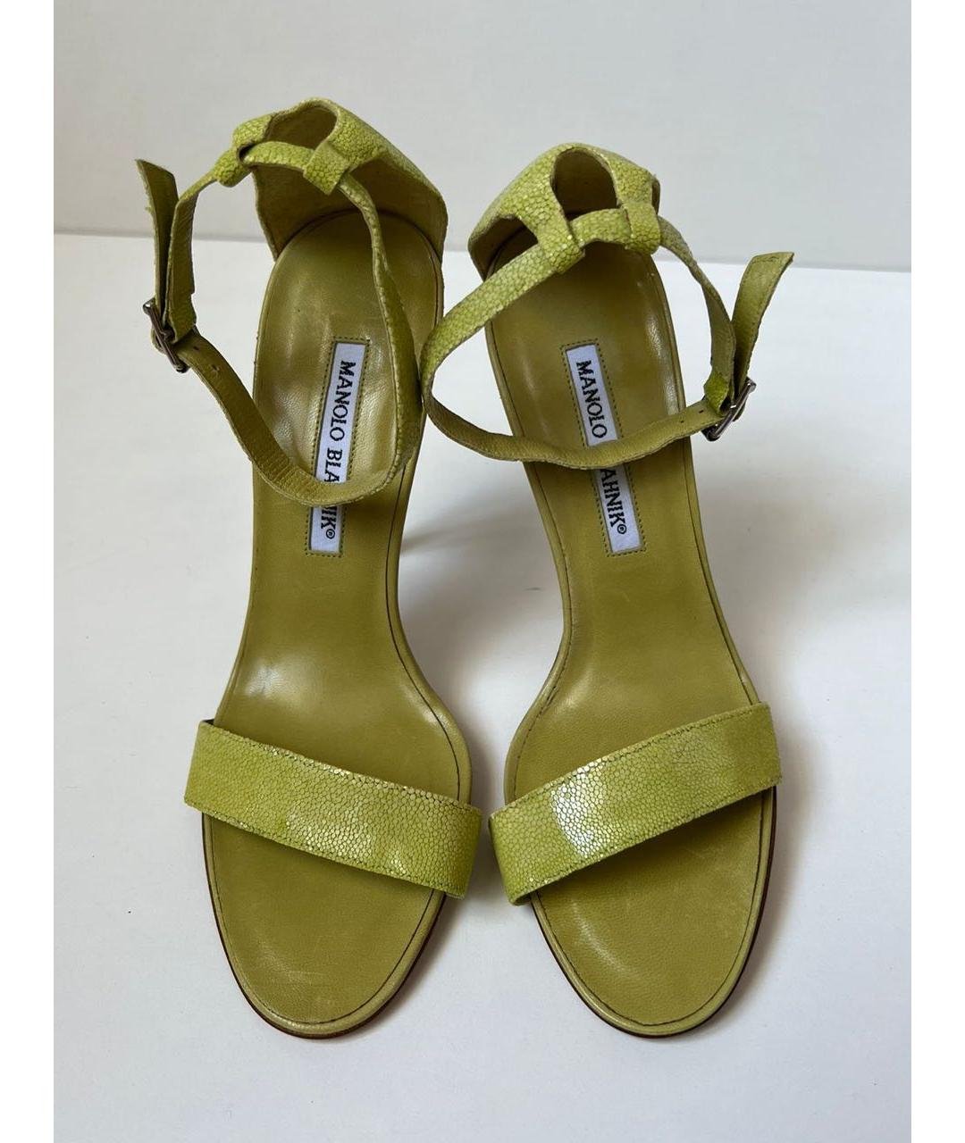 MANOLO BLAHNIK Зеленые кожаные босоножки, фото 3