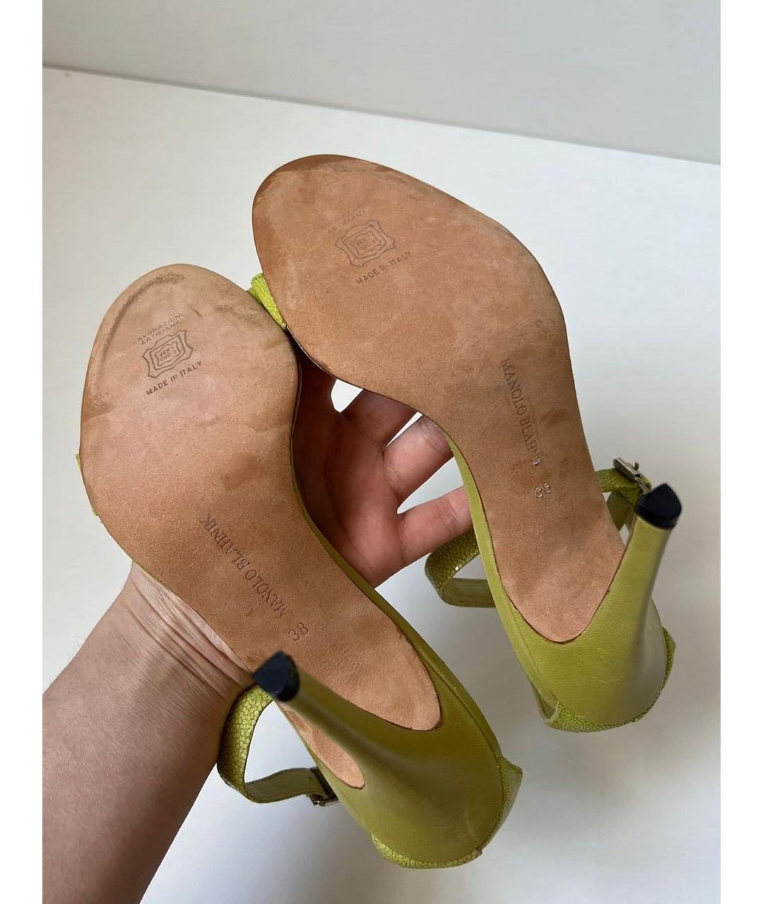 MANOLO BLAHNIK Зеленые кожаные босоножки, фото 5