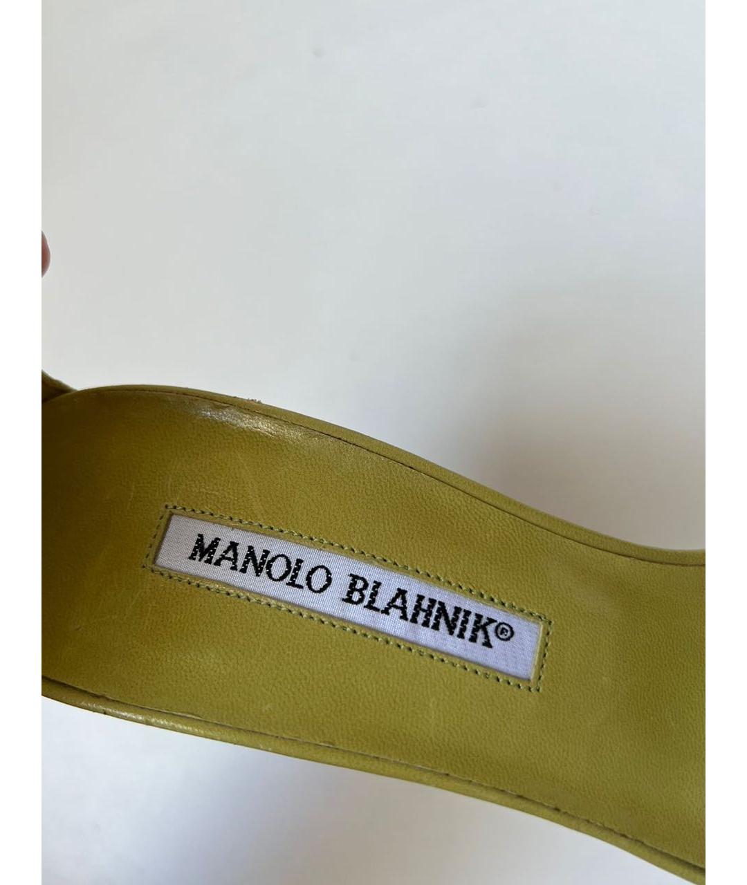 MANOLO BLAHNIK Зеленые кожаные босоножки, фото 6