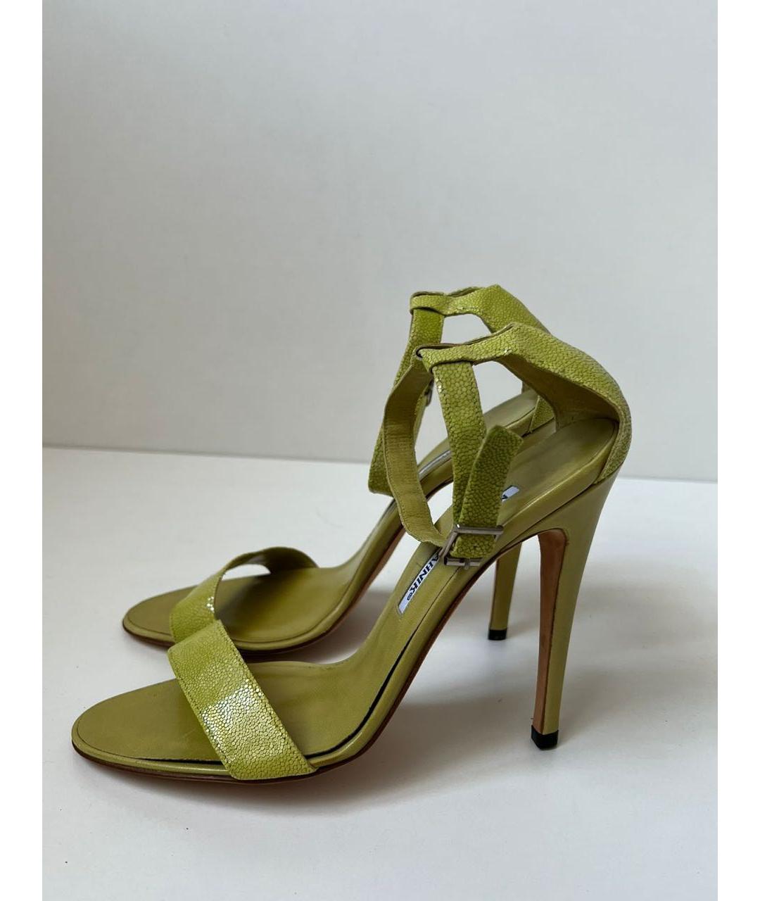 MANOLO BLAHNIK Зеленые кожаные босоножки, фото 9