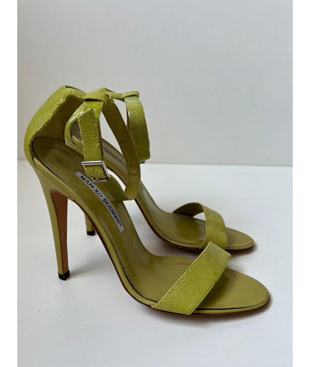 MANOLO BLAHNIK Зеленые кожаные босоножки, фото 2