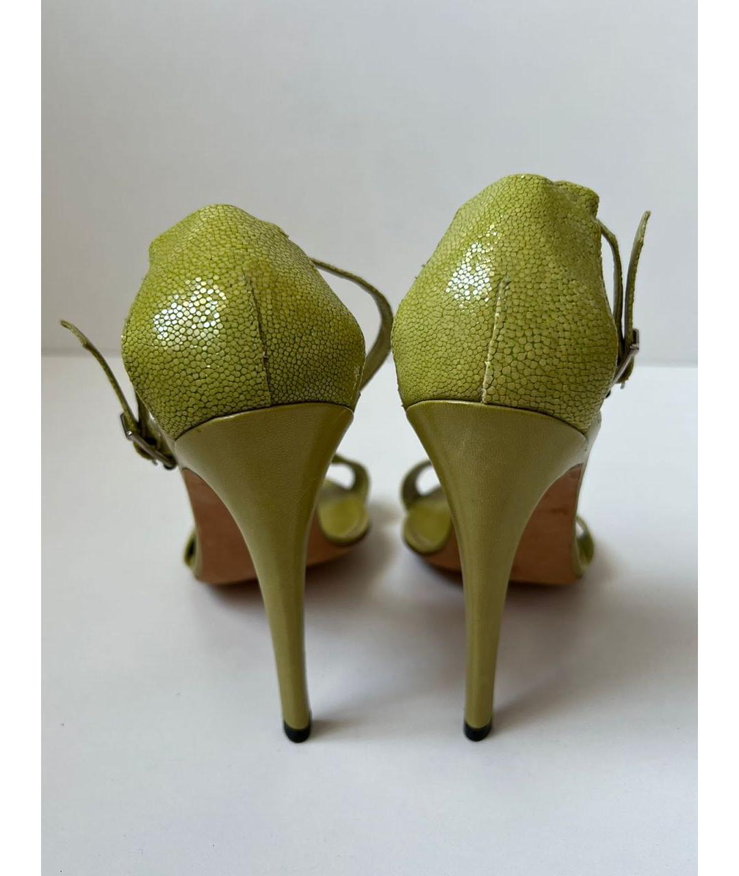 MANOLO BLAHNIK Зеленые кожаные босоножки, фото 4