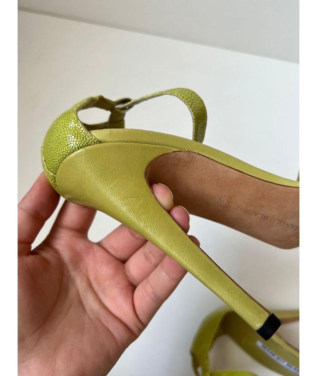 MANOLO BLAHNIK Зеленые кожаные босоножки, фото 7
