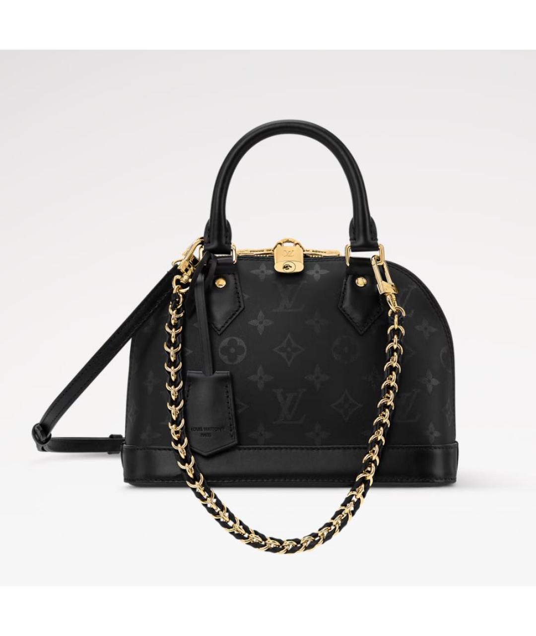 LOUIS VUITTON Черная кожаная сумка тоут, фото 4