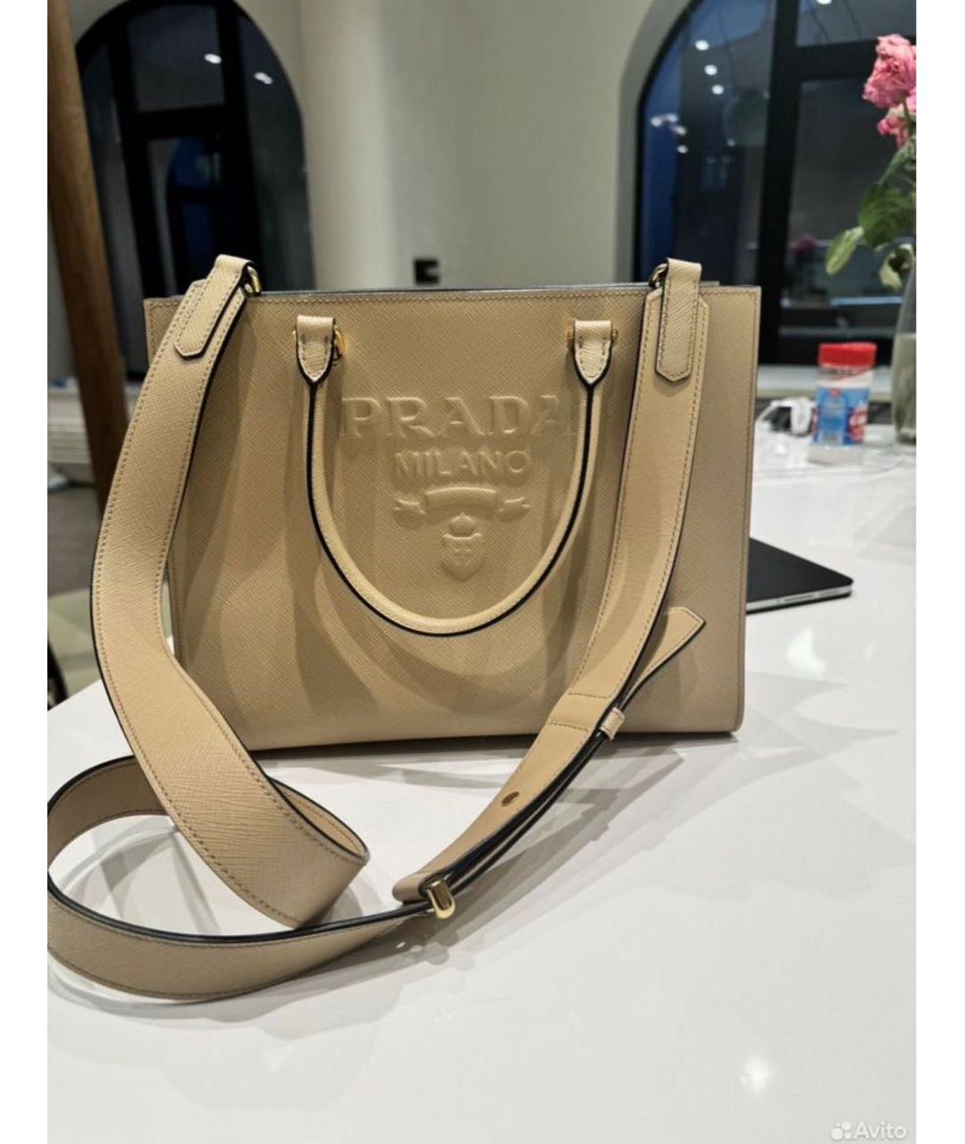 PRADA Бежевая кожаная сумка тоут, фото 5