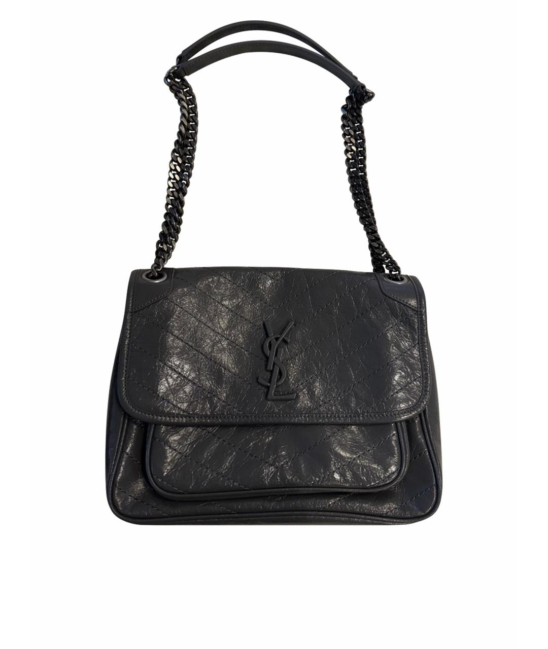 SAINT LAURENT Серая сумка через плечо из лакированной кожи, фото 1