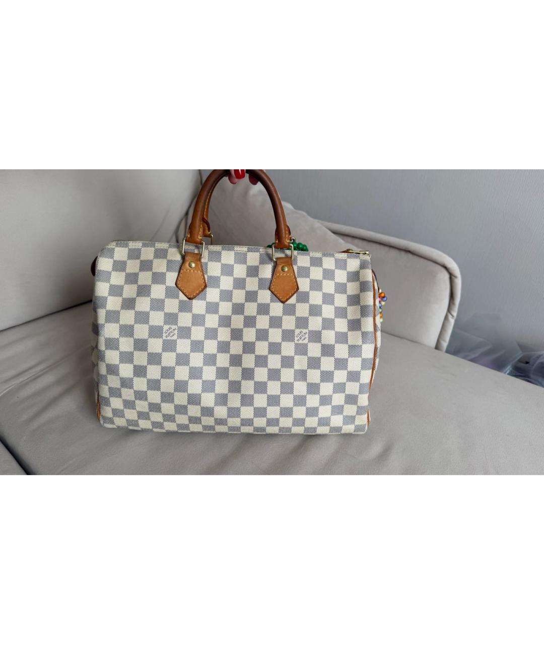LOUIS VUITTON Белая сумка с короткими ручками из канвы, фото 8