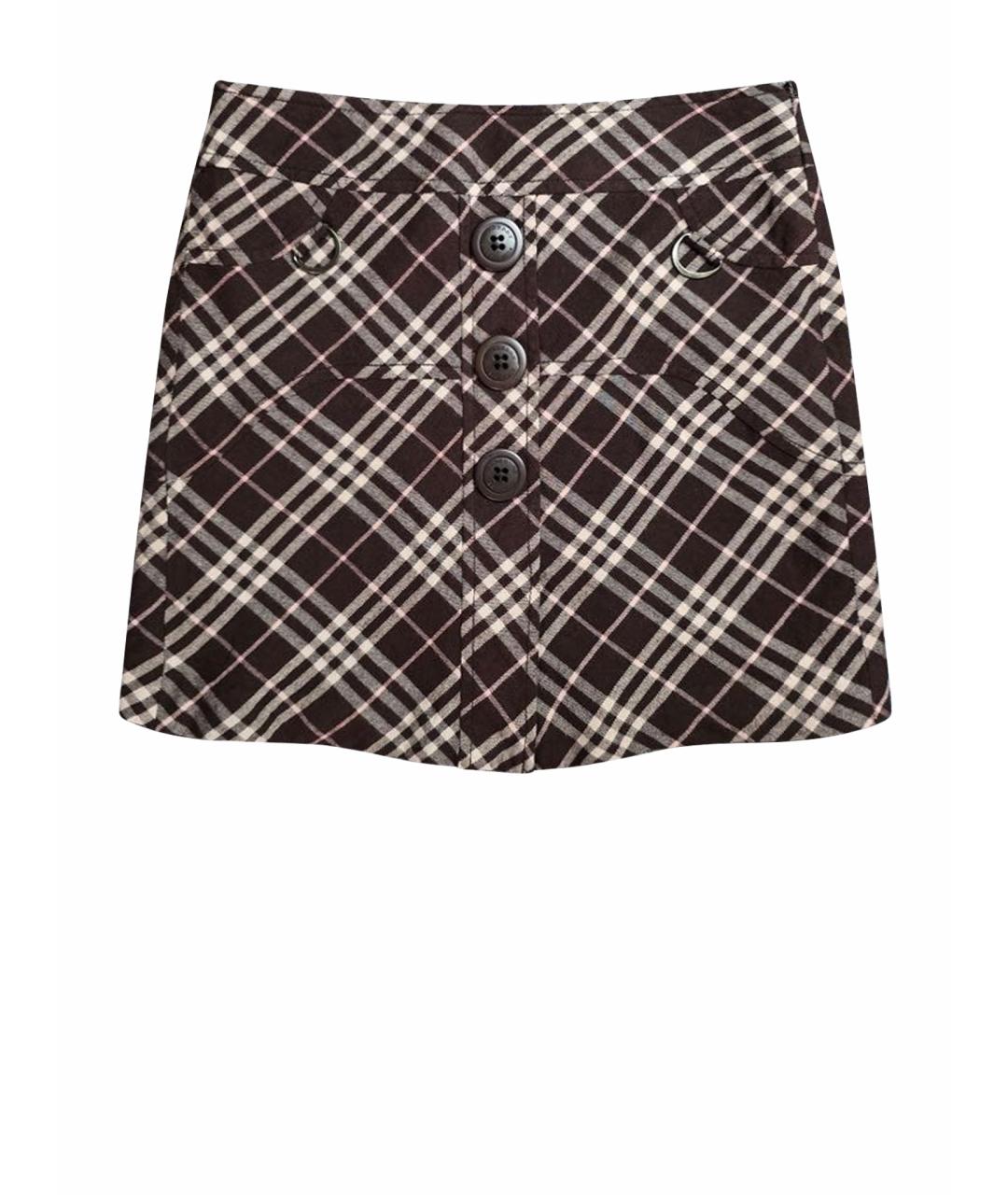 BURBERRY Коричневая шерстяная юбка мини, фото 1