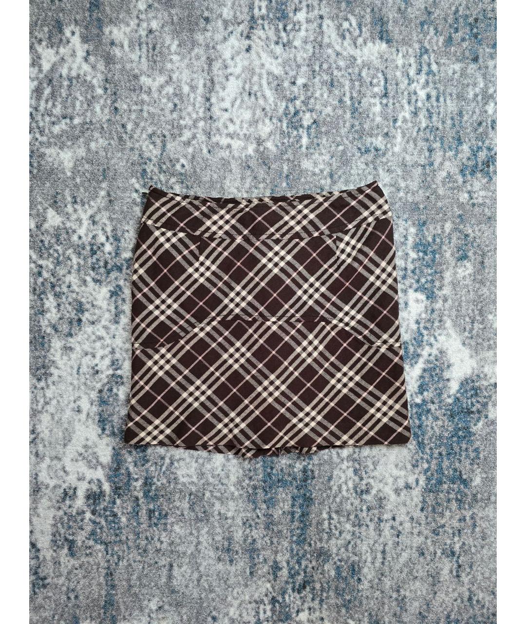BURBERRY Коричневая шерстяная юбка мини, фото 2
