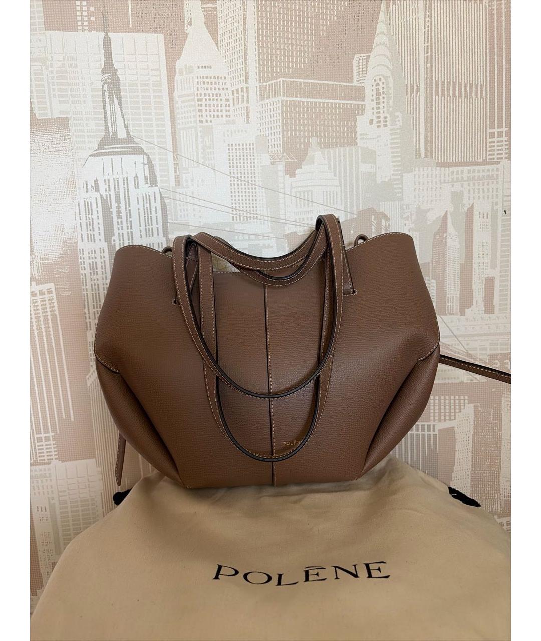 POLENE Коричневая кожаная сумка тоут, фото 3