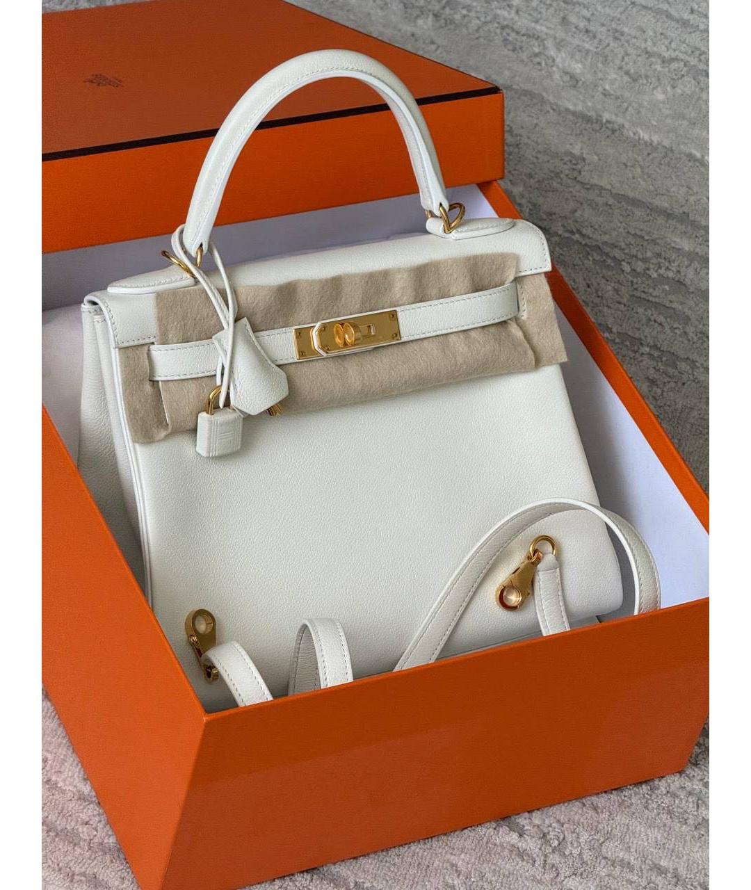 HERMES Белая кожаная сумка тоут, фото 3