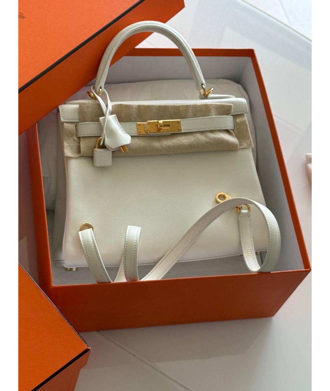 HERMES Белая кожаная сумка тоут, фото 2