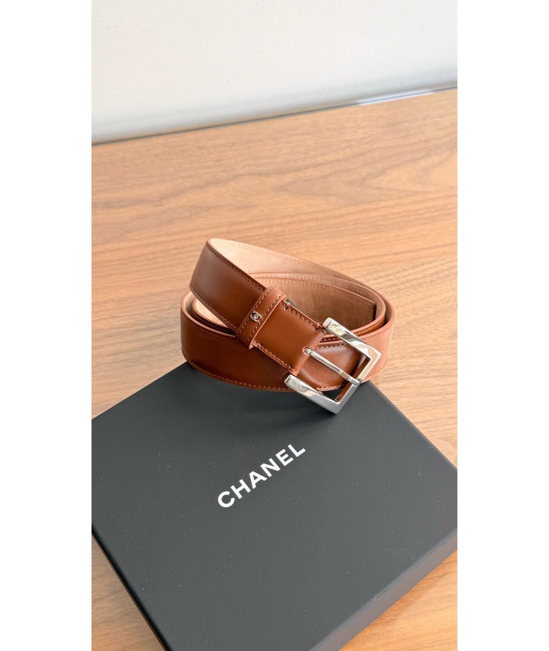 CHANEL Коричневый кожаный ремень, фото 2