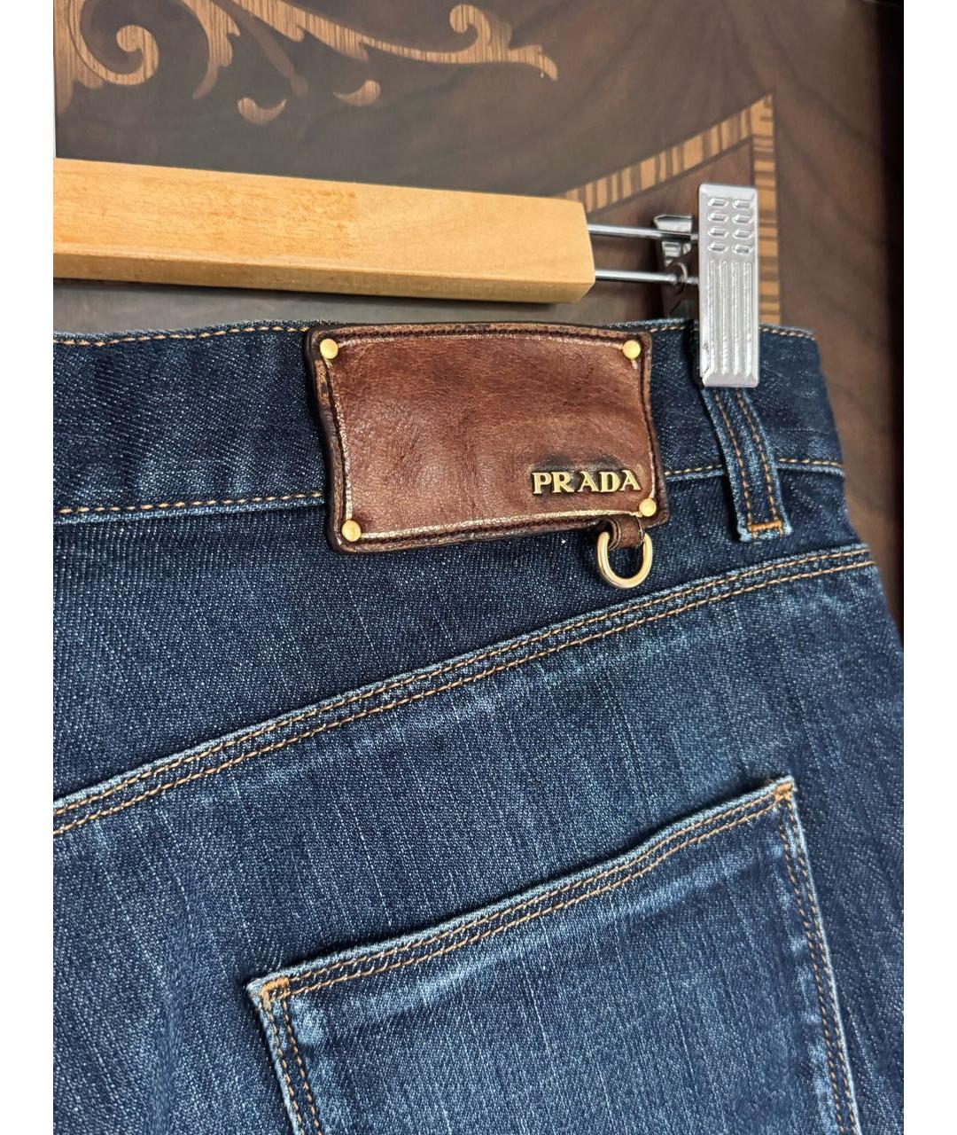 PRADA Темно-синие хлопковые прямые джинсы, фото 5