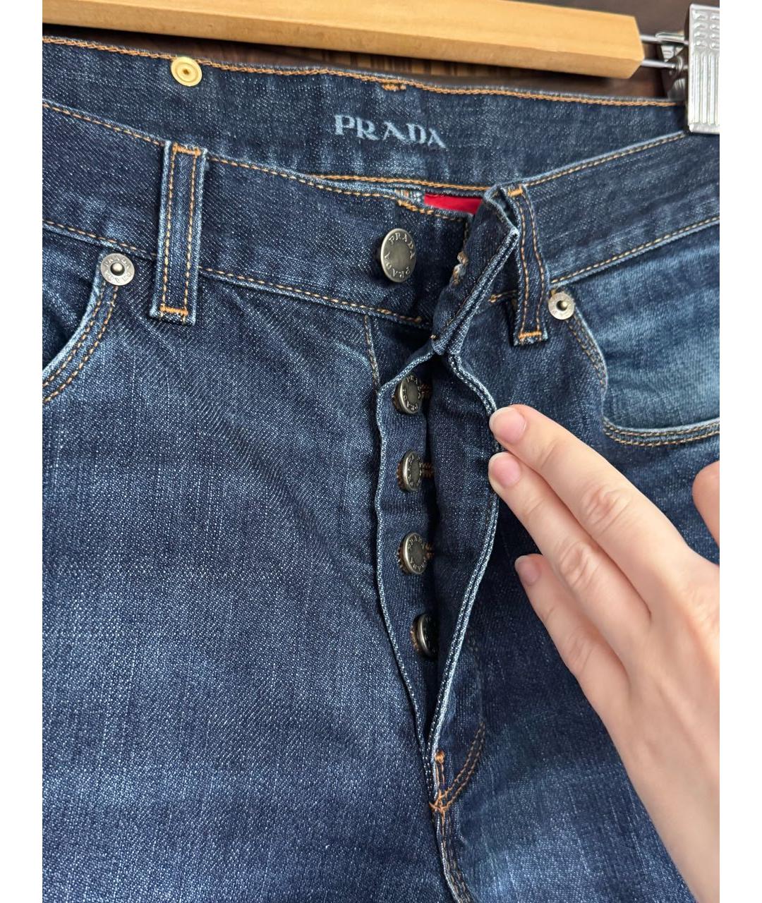 PRADA Темно-синие хлопковые прямые джинсы, фото 6