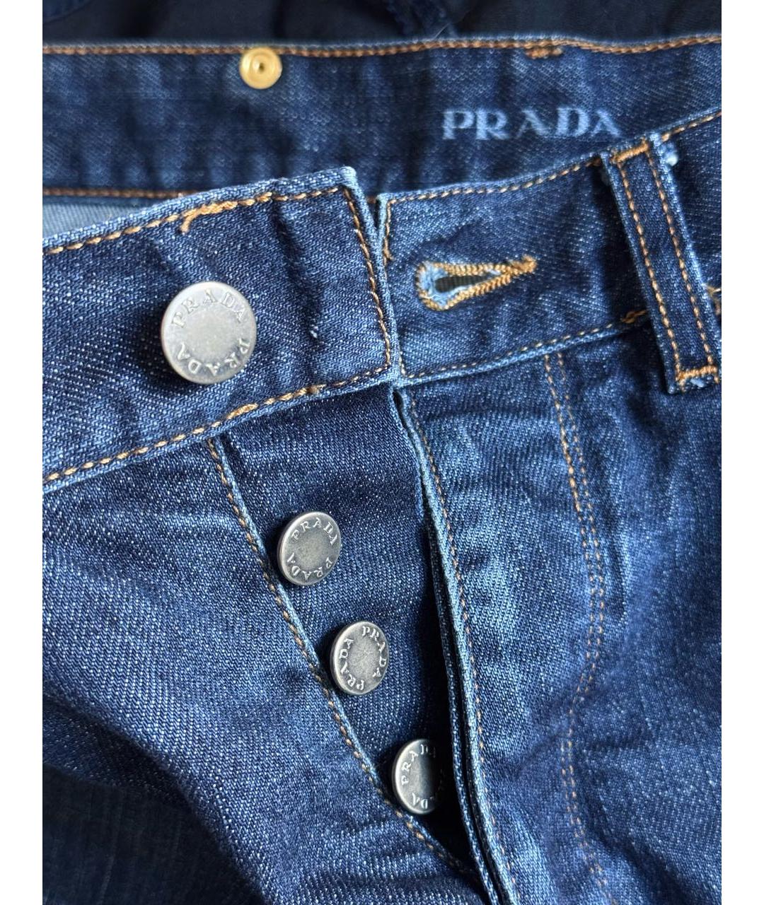 PRADA Темно-синие хлопковые прямые джинсы, фото 4