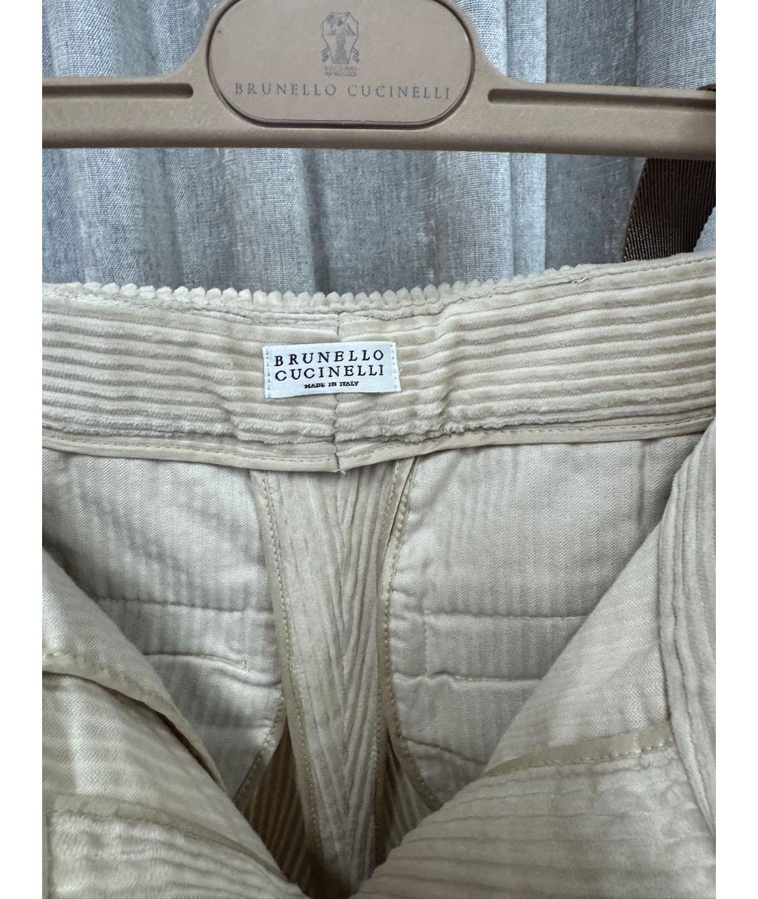 BRUNELLO CUCINELLI Бежевые хлопковые брюки широкие, фото 3