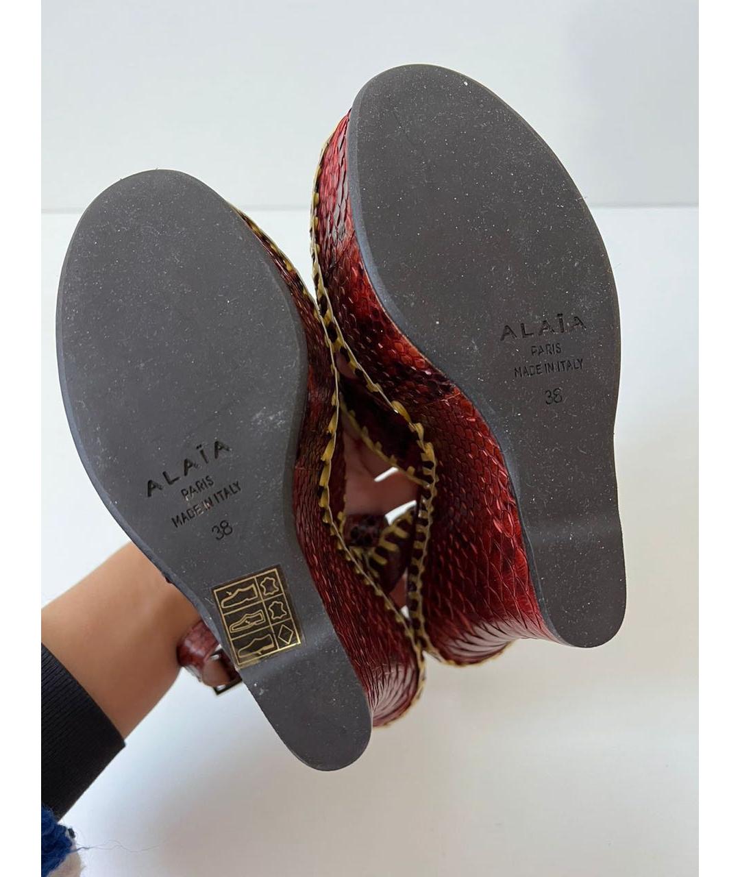 ALAIA Бордовые кожаные босоножки, фото 5
