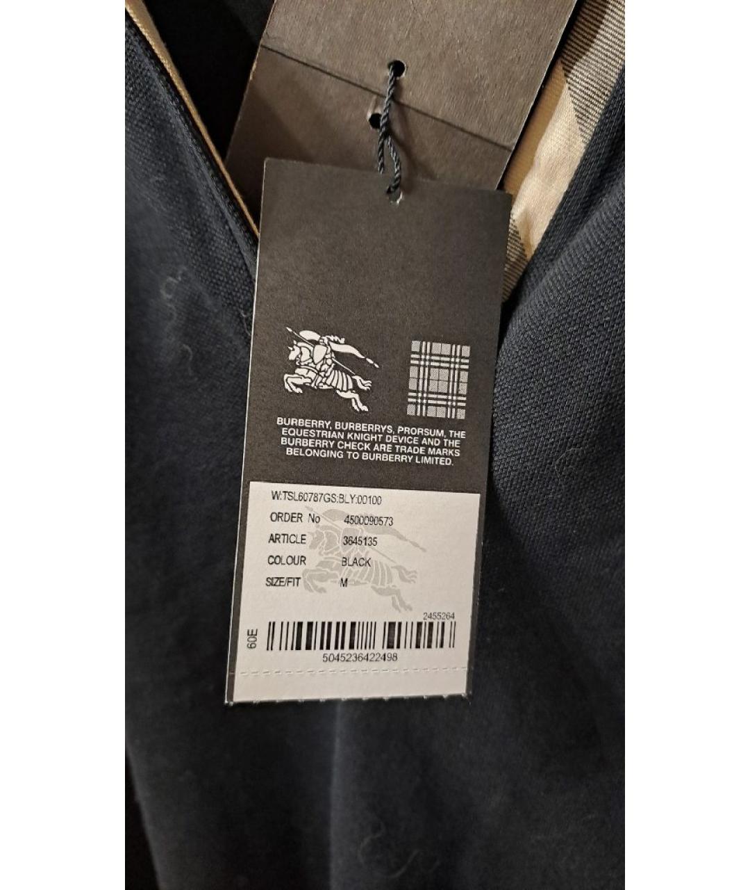 BURBERRY Черная хлопко-эластановая футболка, фото 4