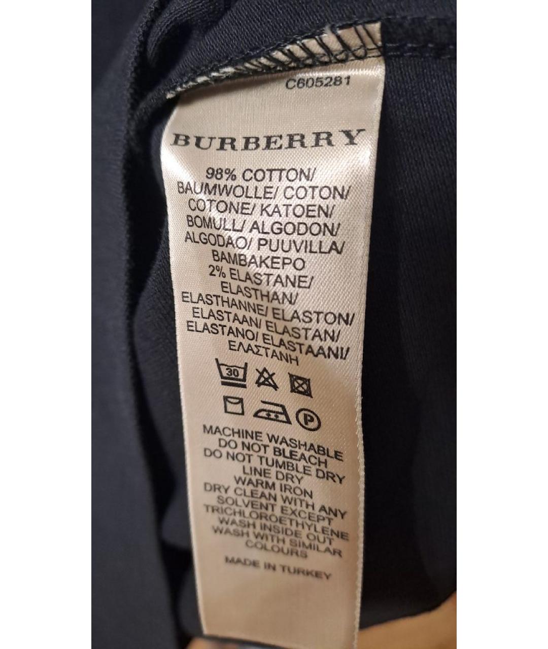 BURBERRY Черная хлопко-эластановая футболка, фото 6