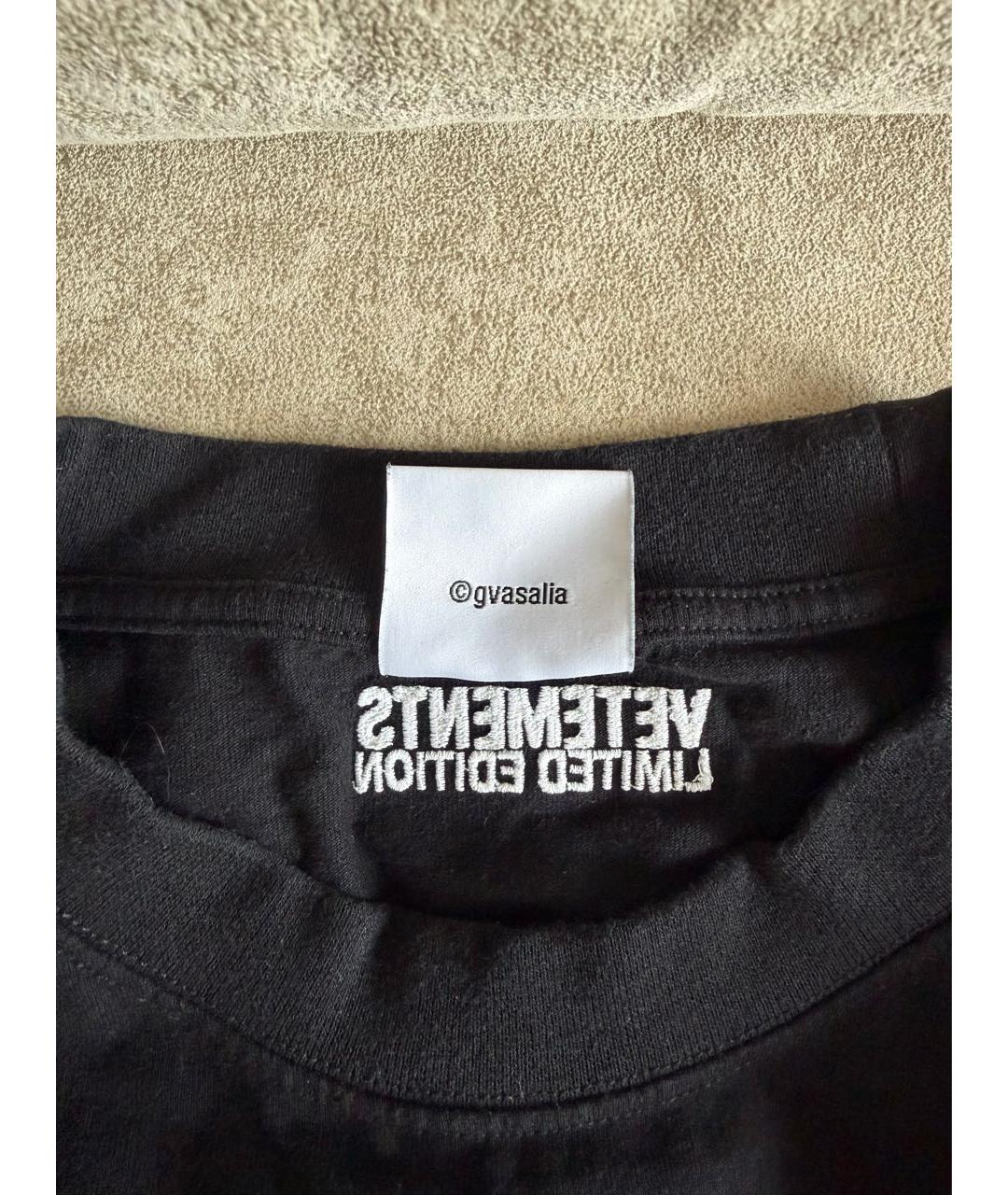 VETEMENTS Черная хлопковая футболка, фото 3